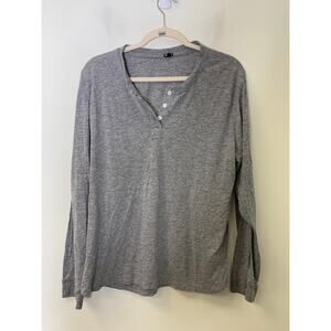 Monrow Gray Long Sleeve V-Neck Cotton Blend Shirt Sz XL